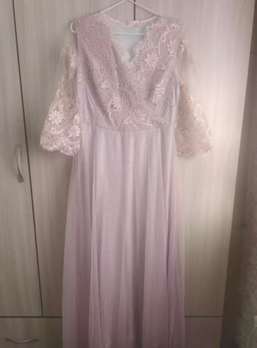 нарядное платье в пол: Нарядное платье с люрексом нежно-розового цвета в пол, рукава 2/3
