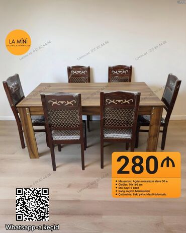 demir şifer: Mətbəx üçün, Açılan, Dördbucaq masa, 6 stul