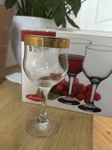 dibçək qabı: Qədəhlər, rəng - Qızılı, Şüşə, 6 ədədli dəst, Türkiyə — 6