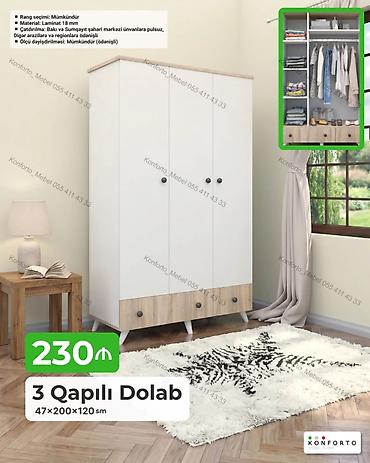 Dolablar: 3 qapılı paltar dolabı – 47×200×120 sm - Daxili quruluş: asılqan — 1