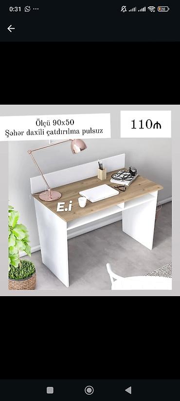 Masa – iş və oxu üçün praktik model - Ölçü: 90x50 sm - Rəng: ağ