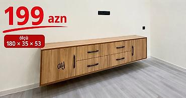 ТВ-стенды: Asma TV tumbası – təbii ağac fakturalı, minimal dizayn. - Ölçü: 180 × — 1