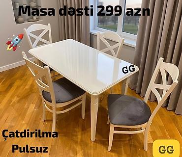restoran stullari: Mətbəx üçün, Yeni, Açılmayan, Dördbucaq masa, 4 stul — 1