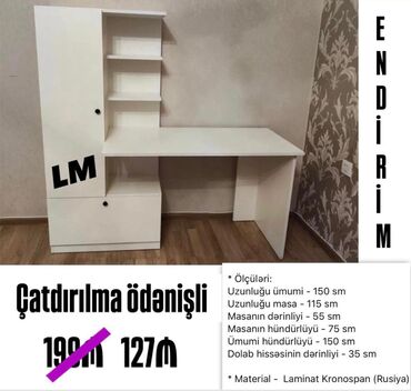 стеклянные полки на заказ: Ağ rəngdə işçi masa və rəf/dolab modulu olan kompakt iş guşəsi