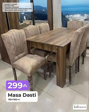 Masa Dəsti – 90×160 sm - Dəst: 1 masa + 6 ədəd stul - Mexanizm
