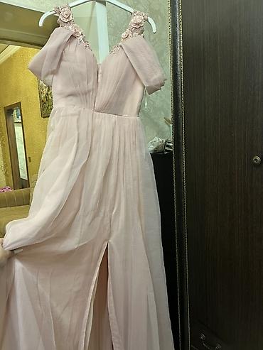 toy geyimi: Zərif pudra rəngli uzun ziyafət donu - Model: A-kesimli, uzun ətəkli — 5