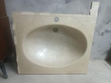 Santexnika: Mərmər naxışlı hamam otağı üçün inteqrə lavabolu stolüstü panel — 3
