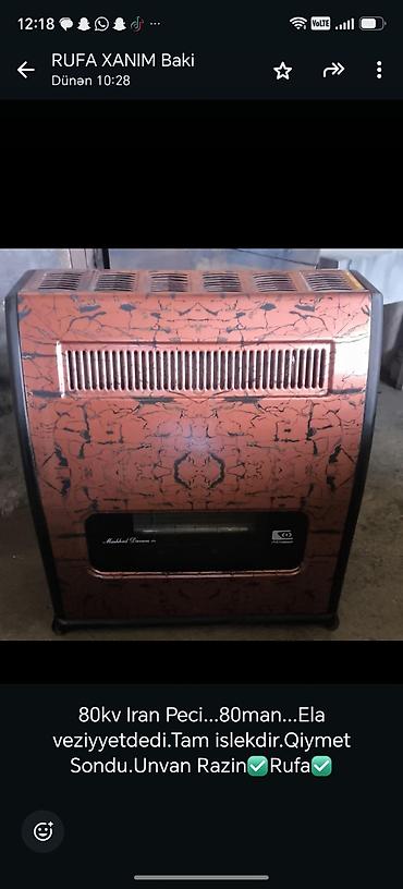 kombi su pompasi: İran qaz sobası – 80 kVt güc - Tip: Qaz ilə işləyən döşəmə tipi soba — 1