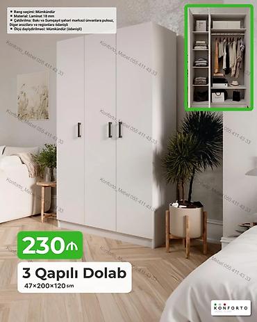Dolablar: 3 qapılı dolab – 47×200×120 sm - Material: 18 mm laminat - Rəng — 1