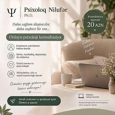 Psixoloq Nilufər, Ph.D. – Onlayn psixoloji konsultasiya Xidmətlər: - lalafo.az -da Psixoloq Nilufər, Ph.D. – Onlayn psixoloji konsultasiya Xidmətlər: -