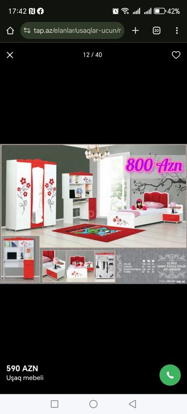 Uşaq və gənc otağı üçün dəstlər: Oğlan və qız üçün, Təknəfərlik çarpayı, Yazı masası — 4