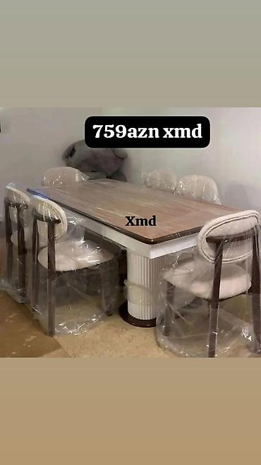 Yemək dəsti – masa və 6 ədəd stul - Modern dizaynlı düzbucaqlı masa