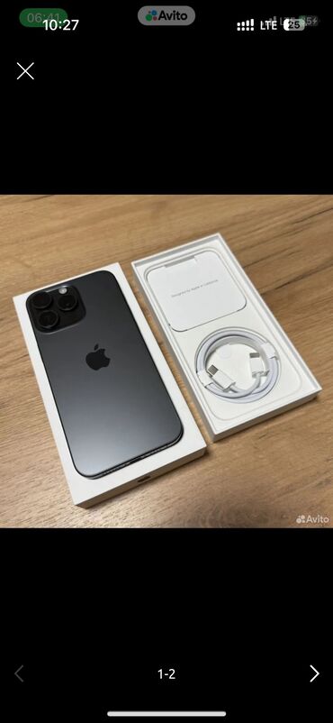 токмок телефон: IPhone 15 Pro, Колдонулган, 256 ГБ, Black Titanium, Кабель, Куту, 100 %