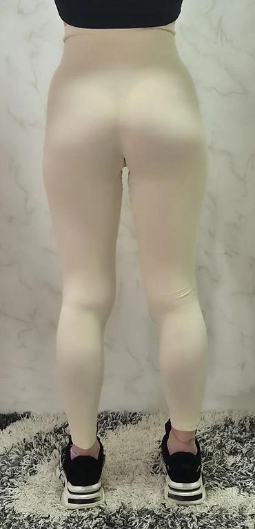 Helanke, biciklistički šortsevi: Ženske bež helanke sa visokim strukom - Visok, širok pojas za dodatnu — 2