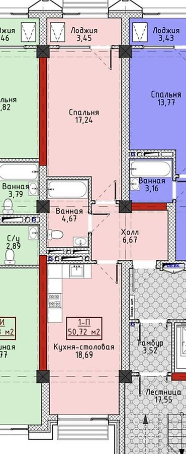 kant flat: 1 комната, 50 м², ул. Алматинка / Чуй Элитка, 16 этаж, ПСО (под самоотделку) — 3
