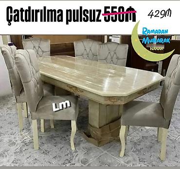 plastmas stul: Qonaq otağı üçün, Yeni, Açılmayan, Dördbucaq masa, 6 stul — 1