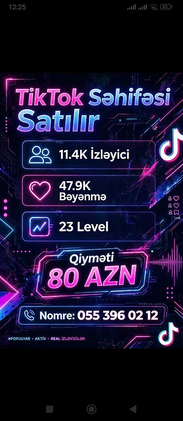 qulluqcu isi axtariram: Satılır: TikTok səhifəsi - İzləyici: 11.4K - Bəyənmə: 47.9K - — 1