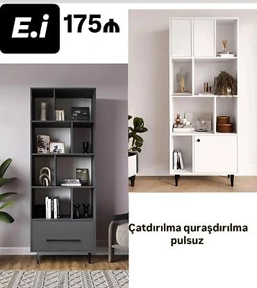 kitab rəfi satılır: Modern çoxseqmentli kitab rəfi/dolab - Rənglər: qrafit boz və ağ - — 1