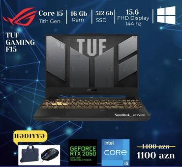 Acer: İşlənmiş ASUS TUF Gaming, 15.6 ", Intel Core i5, 512 GB, Ünvandan götürmə, Pulsuz çatdırılma, Ödənişli çatdırılma