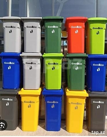 Tullantı qabları: Müxtəlif ölçülərdə və rənglərdə Goodbin zibil qutuları. Bu zibil — 2