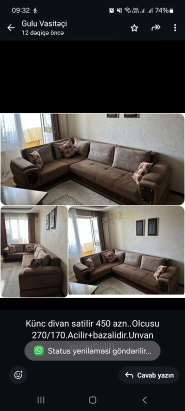 Divan və kreslo dəstləri: Künc divan, İşlənmiş, Açılan, Bazalı, Çatdırılma yoxdur