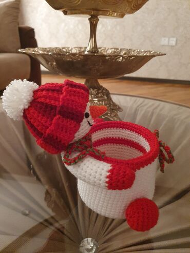 Yeni il oyuncaqları və bəzəkləri: Əl işi toxuma “qar adam” formalı çoxməqsədli təşkilatçı/mişka qabı — 13