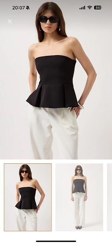 Qadın strapless top – peplum kəsim - Rəng: qara - Model: strapless