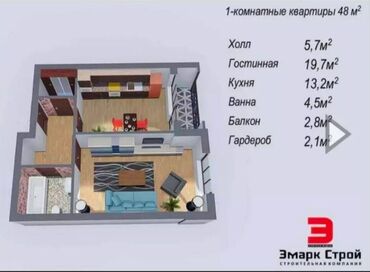 Продажа квартир: 1 комната, 48 м², Элитка, 10 этаж, Евроремонт