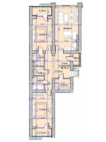 kut tower: 2 комнаты, 99 м², Элитка, 4 этаж, ПСО (под самоотделку) — 6