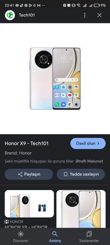 Avtoelektronika: Honor 9A, 128 GB, rəng - Mavi, Barmaq izi, İki sim kartlı, Face ID