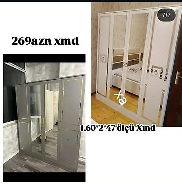 dekor satisi: Güzgülü qapıları olan 4 qapılı paltar şkafı. - Ölçü: 1.60 × 2 × 47 — 1