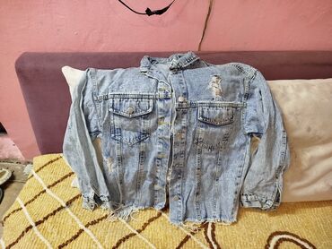 Свадебные платья и аксессуары: Qısa, yırtıq detallı cins gödəkçə - Rəng: açıq mavi “acid wash” -