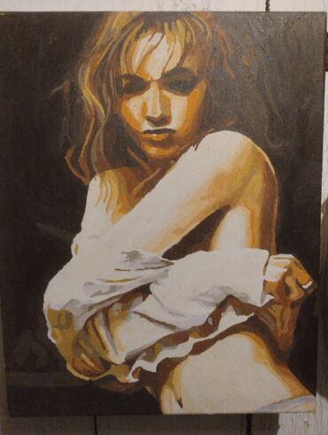 кухонный шкафчик: Картина на холсте «Женский портрет» - Техника: акрил/масло по холсту