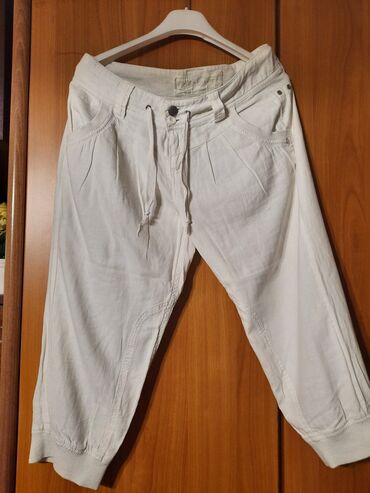 pantalone sa visokim strukom za punije: L (EU 40), Lan, bоја - Bela, Jednobojni
