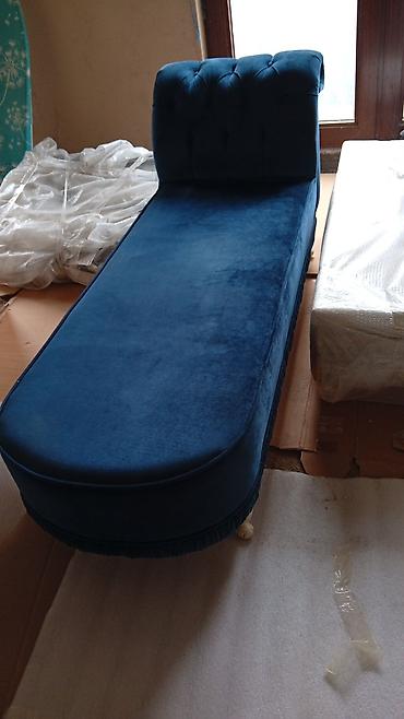 bag stullari: Mavi rəngli şezlonq (chaise lounge) - Material: yumşaq məxmər/parça — 2