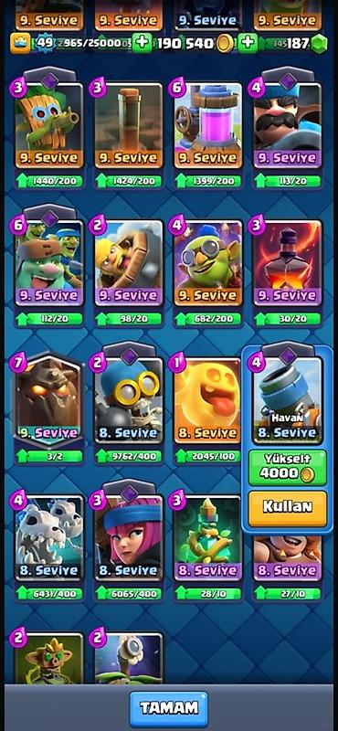 Digər kolleksiyalar: Clash Royale hesabı - Kral səviyyəsi: 49 - Qızıl: 190 540 - Cəvahir — 9