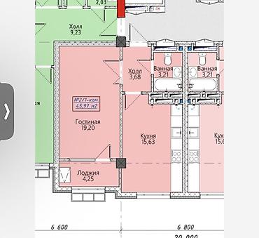 1 комнатные квартиры продажа: 1 комната, 45 м², ул. Алматинка / Чуй Элитка, 10 этаж, ПСО (под самоотделку) — 2