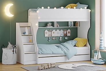bunk bed: Двухъярусная детская кровать, Новый, ЛДСП, цвет - Белый — 1
