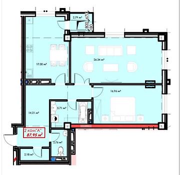 юни з: 2 комнаты, 87 м², Элитка, 16 этаж, ПСО (под самоотделку) — 1