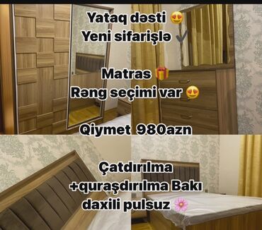 Masa və oturacaq dəstləri: 2 təknəfərlik çarpayı, Dolab, Tumba, 2 tumba, Azərbaycan, Yeni