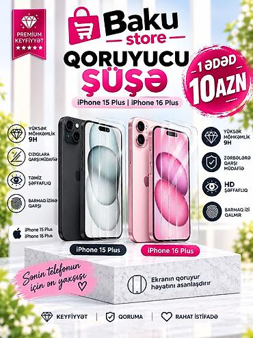 📱 Qoruyucu Şüşə – iPhone 15 Plus / 16 Plus 🛡️ 9H yüksək möhkəmlik 💥