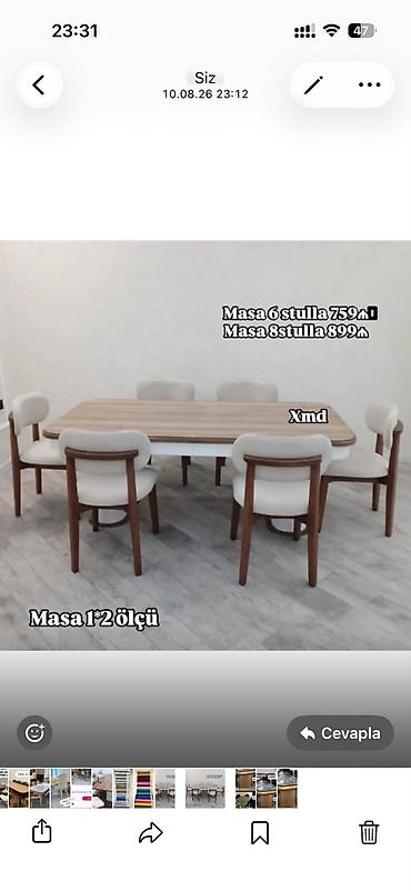 Modern yemək otağı dəsti - Masa ölçüsü: 1×2 m - Komplekt variantları