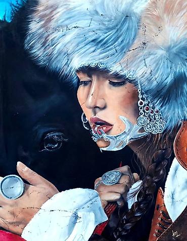 Декор и интерьер: Алтынай. Молодая женщина с лошадью, в трационной кыргызской одежде — 5