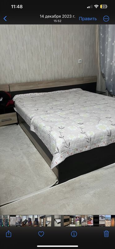 тумбочки кровать: Спальный гарнитур, Двуспальная кровать, Комод, Тумба, цвет - Коричневый, Б/у