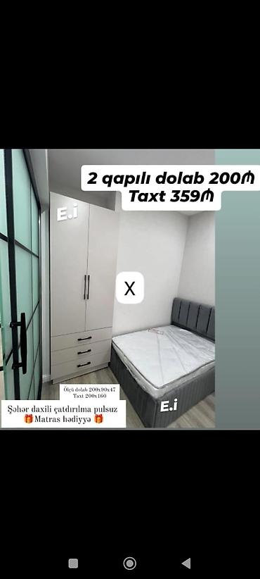 taxt dosəyi: Məhsul: Yataq otağı dəsti – taxt və 2 qapılı şkaf • Taxt: 200x160 • — 1