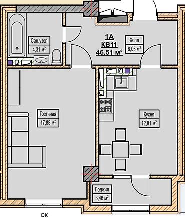 Продажа квартир: 1 комната, 47 м², Асанбай мкр Элитка, 4 этаж, ПСО (под самоотделку) — 2