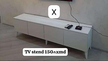 tv alti mebel: Ağ rəngli TV stendi — 150(sm) x md ölçülü. - Minimalist dizayn, düz — 1