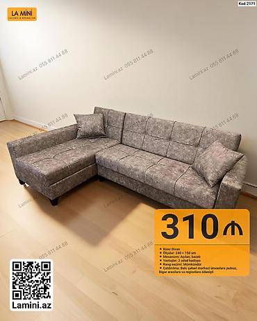 Künc divan – La Mini - Ölçü: 240 × 150 sm - Mexanizm: açılan, bazalı