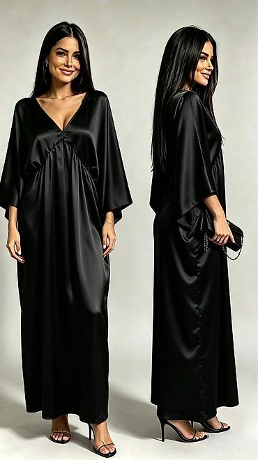 baletanke devojcice: Duga satenska haljina sa V‑izrezom i širokim kimono rukavima - Model — 1