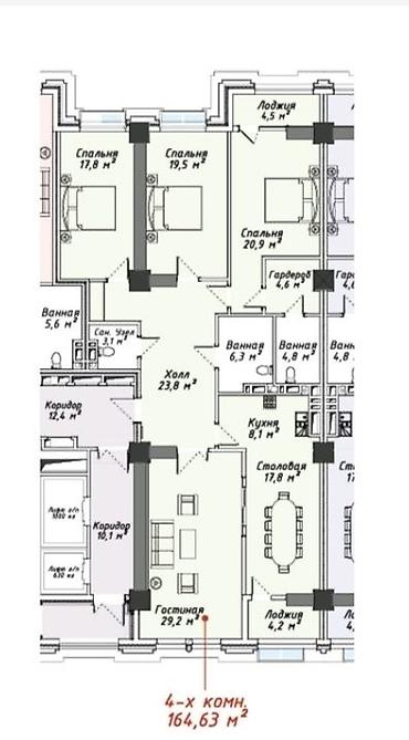 aurum: 3 комнаты, 164 м², Асанбай мкр 13 этаж, ПСО (под самоотделку) — 2